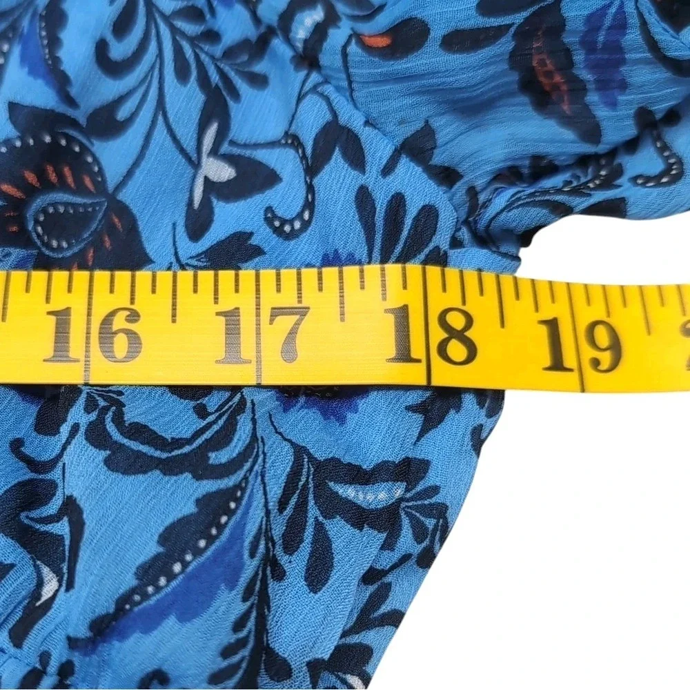 Old Navy Smocked Midi Dress Womens L Blue Floral Sheer Short Sleeve Boho Cottage